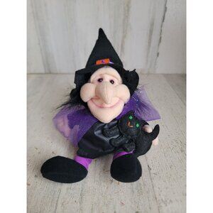 Vintage black cat mini plush‎ witch stuffed animal Halloween decor unique